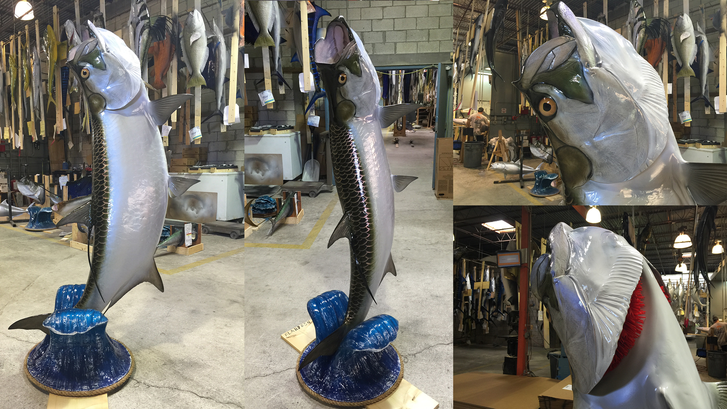Swordfish wave mount on wooden base Tarpon wave mount