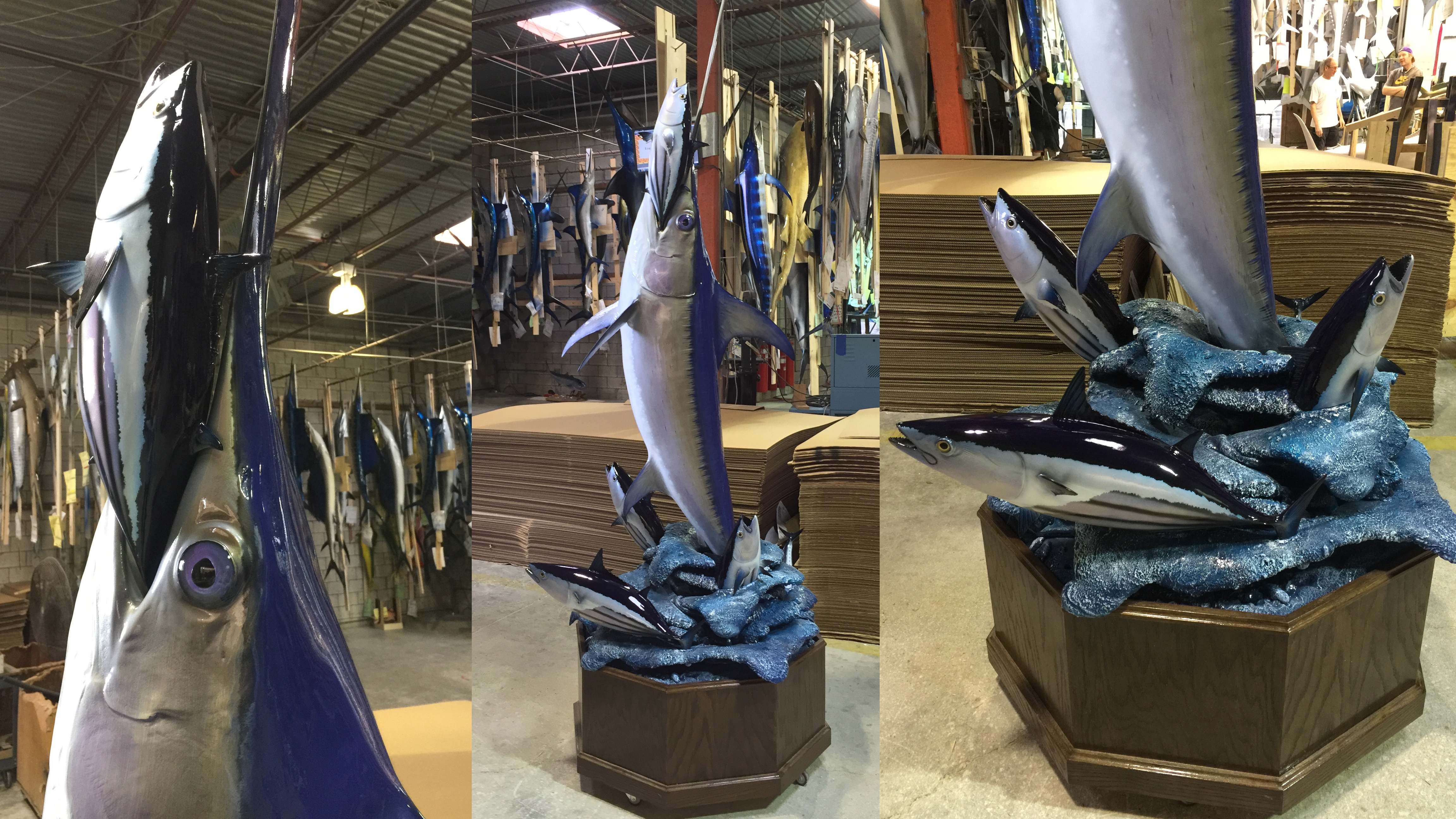 Swordfish wave mount on wooden base Swordfish wave mount